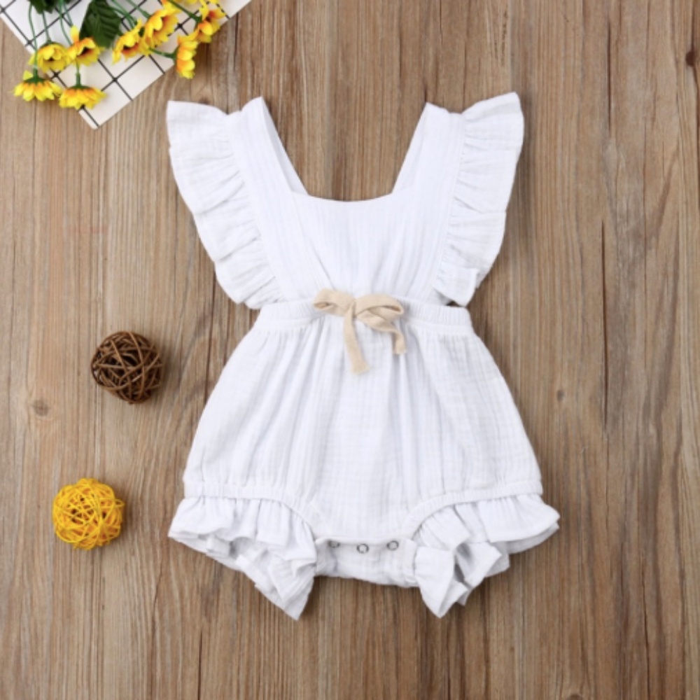 Baby Girl Solid Ruffled Design Sleeveless Romper